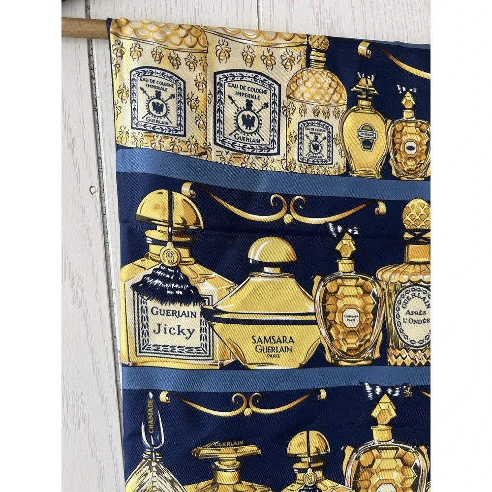 Vintage Guerlain Silk Scarf Perfume Bottle Print Made In France - 35.5